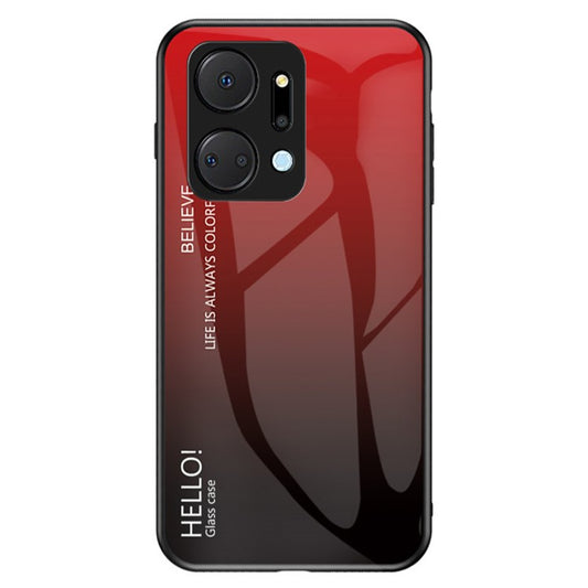 Gradient Color Phone Case for Honor X7a 5G, Tempered Glass +PC+TPU Phone Cover - Gradient Red Black