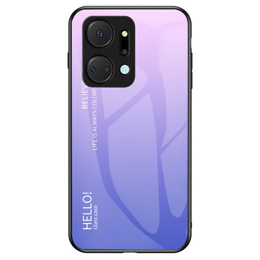 Gradient Color Phone Case for Honor X7a 5G, Tempered Glass +PC+TPU Phone Cover - Gradient Pink Purple