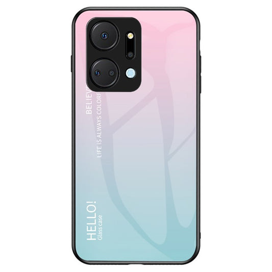 Gradient Color Phone Case for Honor X7a 5G, Tempered Glass +PC+TPU Phone Cover - Gradient Pink Blue