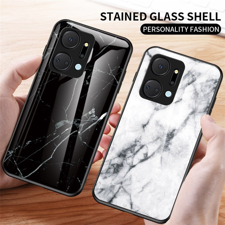 Cell Phone Case for Honor X7a 5G, Marble Pattern Tempered Glass+PC +TPU Phone Cover - Emerald Marble