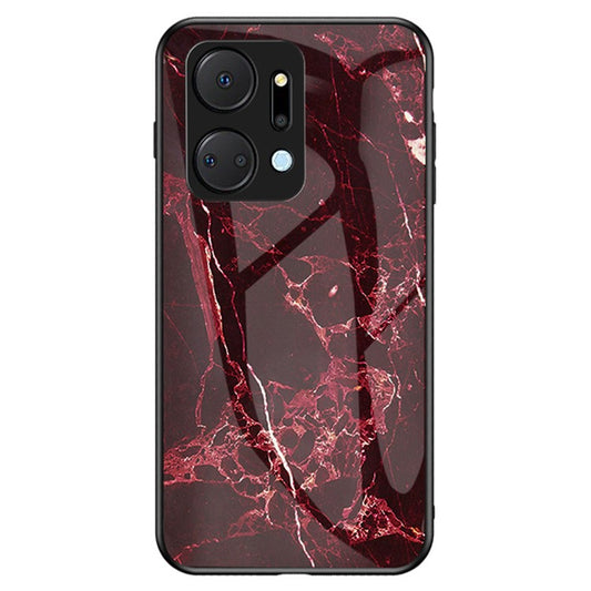 Cell Phone Case for Honor X7a 5G, Marble Pattern Tempered Glass+PC +TPU Phone Cover - Blood Red Marble