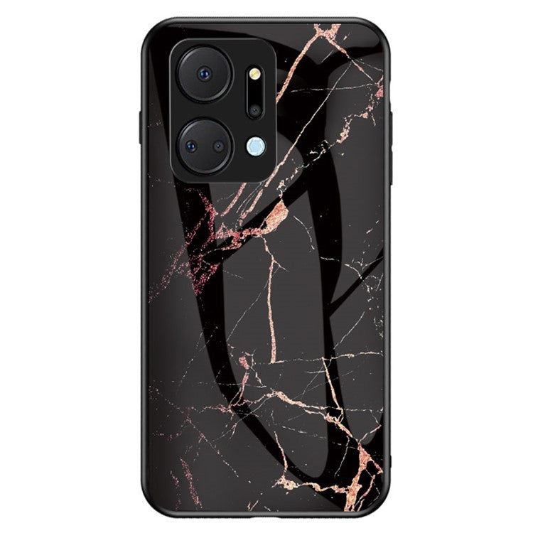 Cell Phone Case for Honor X7a 5G, Marble Pattern Tempered Glass+PC +TPU Phone Cover - Gold Black Marble
