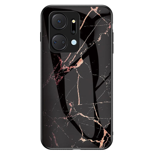 Cell Phone Case for Honor X7a 5G, Marble Pattern Tempered Glass+PC +TPU Phone Cover - Gold Black Marble