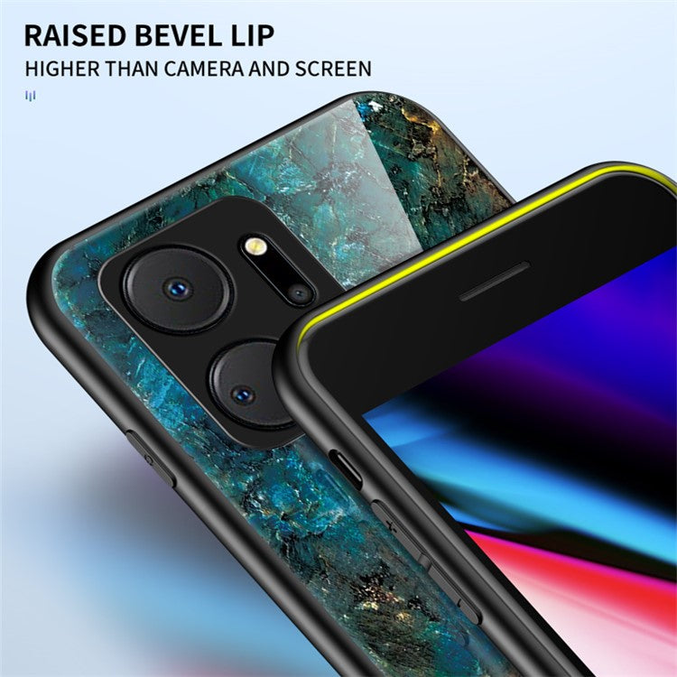 Cell Phone Case for Honor X7a 5G, Marble Pattern Tempered Glass+PC +TPU Phone Cover - Gold Black Marble