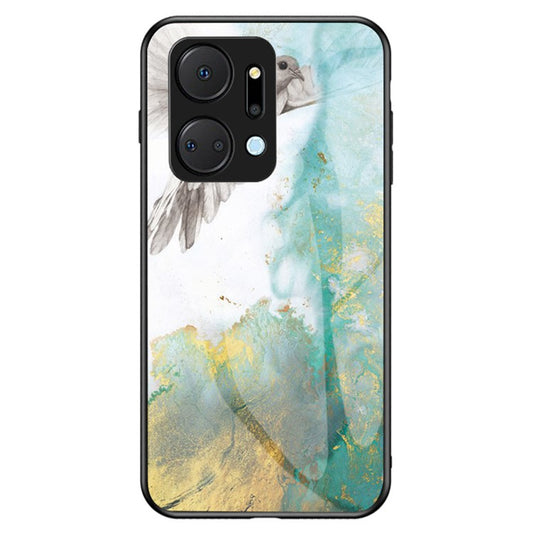 Cell Phone Case for Honor X7a 5G, Marble Pattern Tempered Glass+PC +TPU Phone Cover - Flying Pigeon Marble