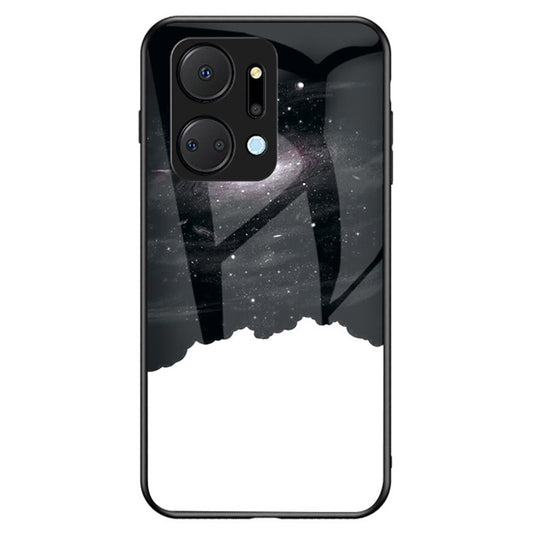 Mobile Phone Case for Honor X7a 5G, Starry Sky Pattern Tempered Glass+PC+TPU Smartphone Cover - Cosmic Starry Sky