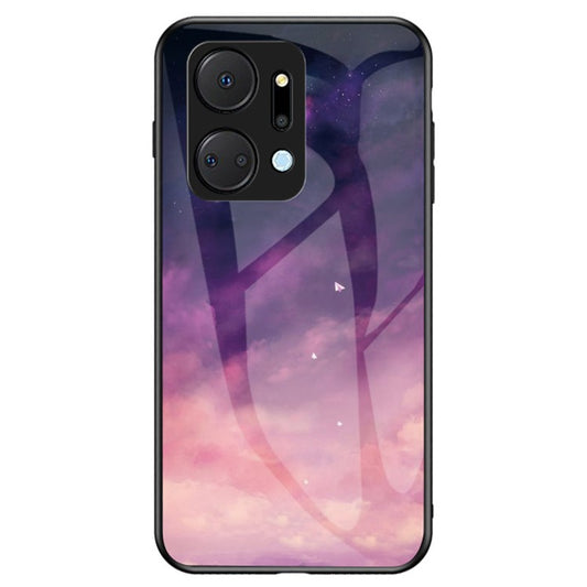 Mobile Phone Case for Honor X7a 5G, Starry Sky Pattern Tempered Glass+PC+TPU Smartphone Cover - Dream Starry Sky