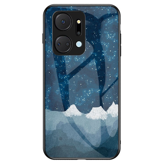 Mobile Phone Case for Honor X7a 5G, Starry Sky Pattern Tempered Glass+PC+TPU Smartphone Cover - Scattering Starry