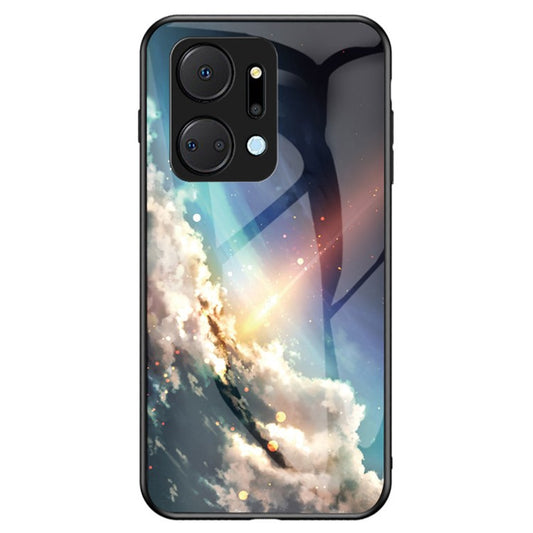 Mobile Phone Case for Honor X7a 5G, Starry Sky Pattern Tempered Glass+PC+TPU Smartphone Cover - Bright Starry Sky