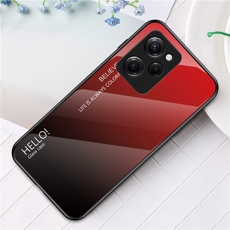 For Xiaomi Poco X5 Pro 5G / Redmi Note 12 Pro Speed 5G Phone Case Tempered Glass Slim Case - Gradient Red Black