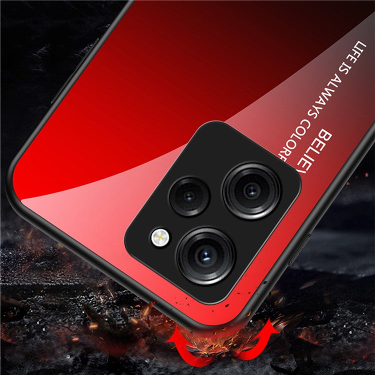For Xiaomi Poco X5 Pro 5G / Redmi Note 12 Pro Speed 5G Phone Case Tempered Glass Slim Case - Gradient Red Black