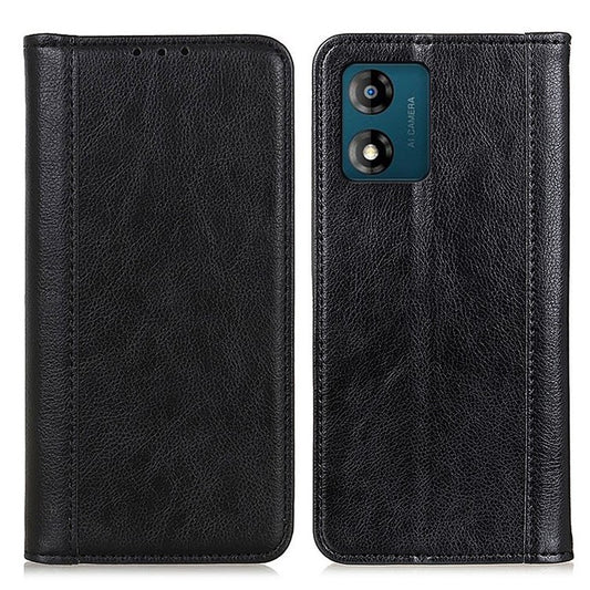 Shockproof Phone Cas For Motorola Moto E13 4G, Split Leather  Litchi Texture Flip Wallet Anti-fall Phone Cover Stand - Black