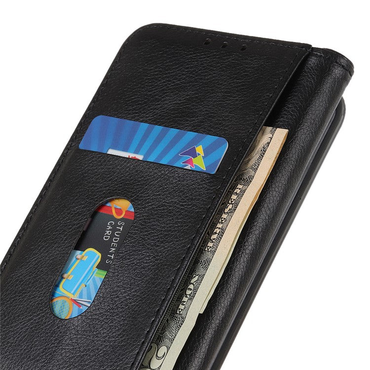 Shockproof Phone Cas For Motorola Moto E13 4G, Split Leather  Litchi Texture Flip Wallet Anti-fall Phone Cover Stand - Black