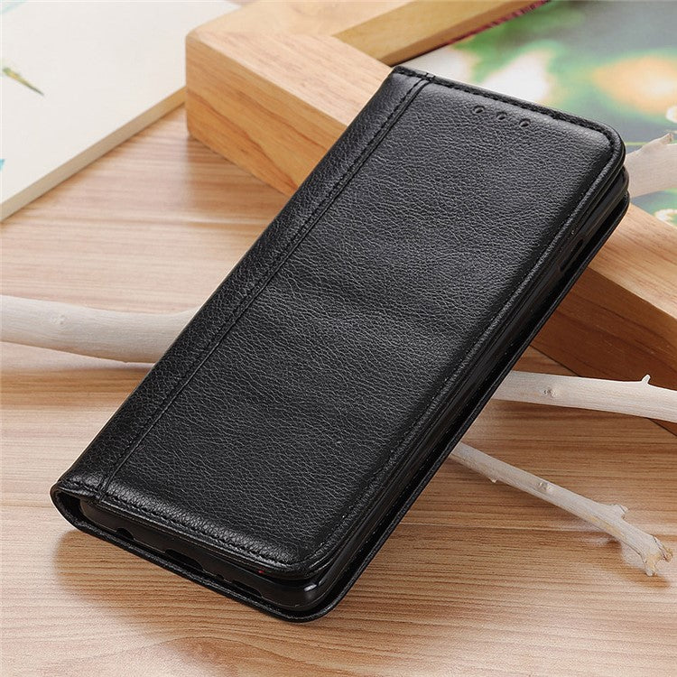Shockproof Phone Cas For Motorola Moto E13 4G, Split Leather  Litchi Texture Flip Wallet Anti-fall Phone Cover Stand - Black