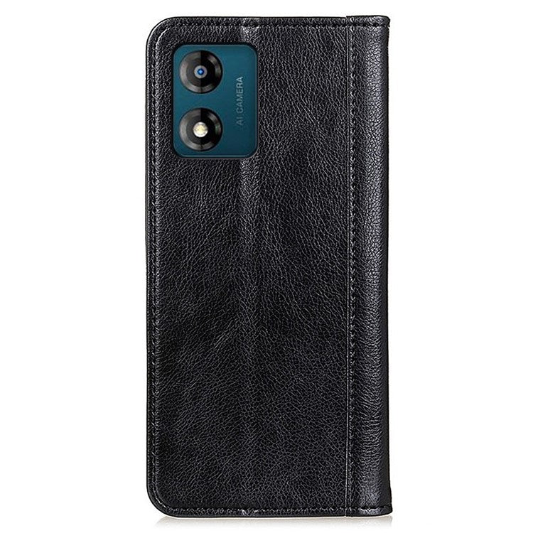 Shockproof Phone Cas For Motorola Moto E13 4G, Split Leather  Litchi Texture Flip Wallet Anti-fall Phone Cover Stand - Black