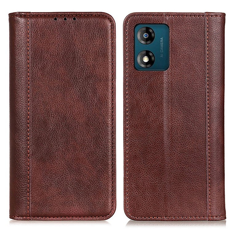 Shockproof Phone Cas For Motorola Moto E13 4G, Split Leather  Litchi Texture Flip Wallet Anti-fall Phone Cover Stand - Brown
