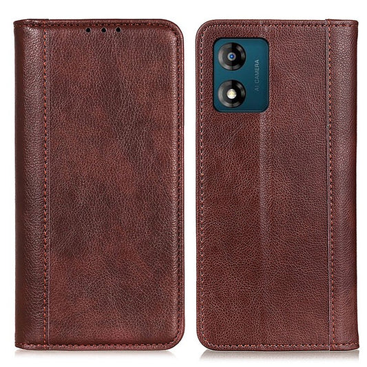 Shockproof Phone Cas For Motorola Moto E13 4G, Split Leather  Litchi Texture Flip Wallet Anti-fall Phone Cover Stand - Brown