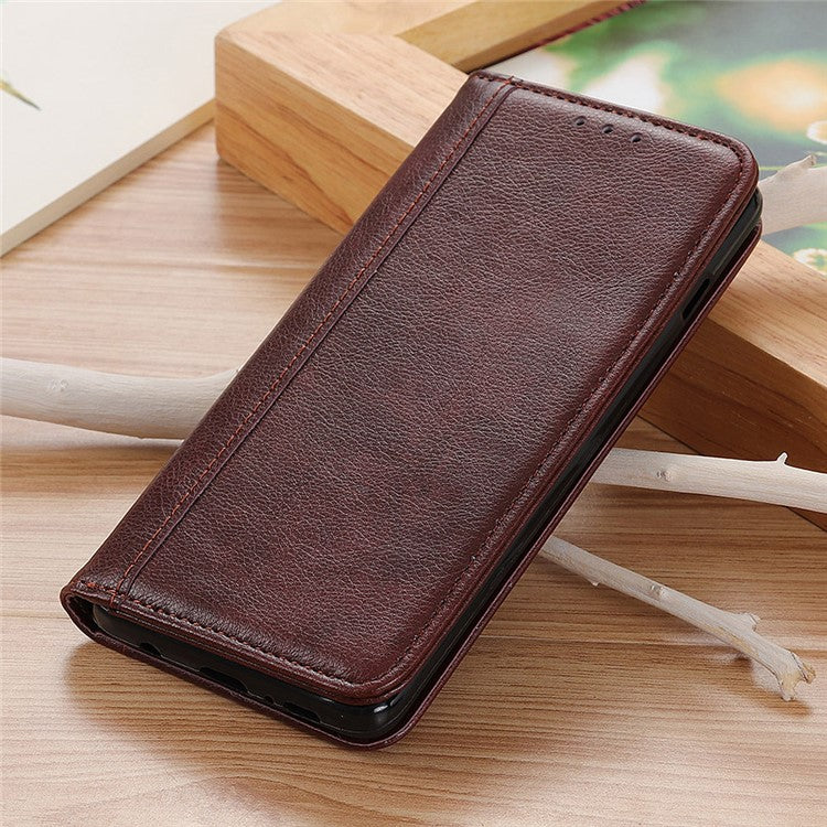 Shockproof Phone Cas For Motorola Moto E13 4G, Split Leather  Litchi Texture Flip Wallet Anti-fall Phone Cover Stand - Brown