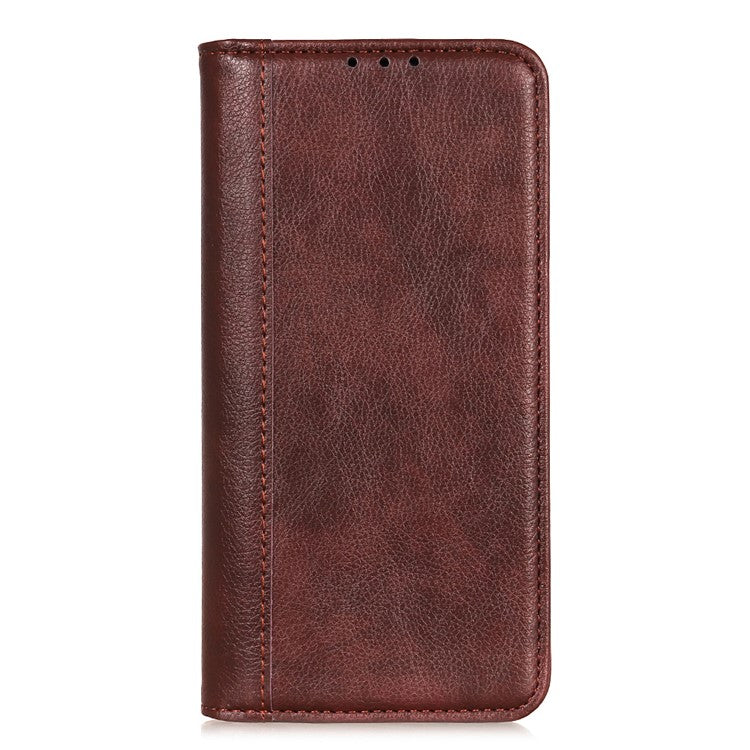 Shockproof Phone Cas For Motorola Moto E13 4G, Split Leather  Litchi Texture Flip Wallet Anti-fall Phone Cover Stand - Brown