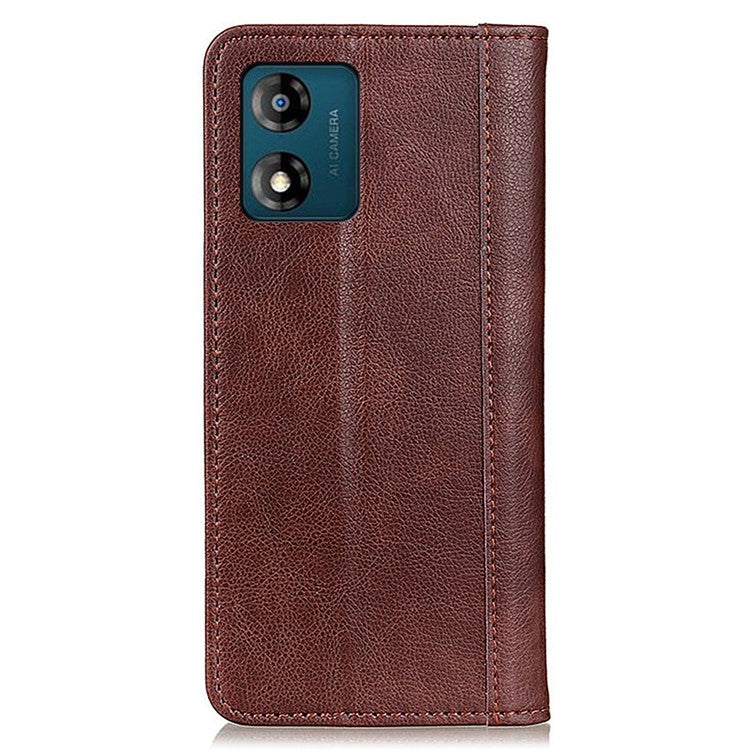 Shockproof Phone Cas For Motorola Moto E13 4G, Split Leather  Litchi Texture Flip Wallet Anti-fall Phone Cover Stand - Brown