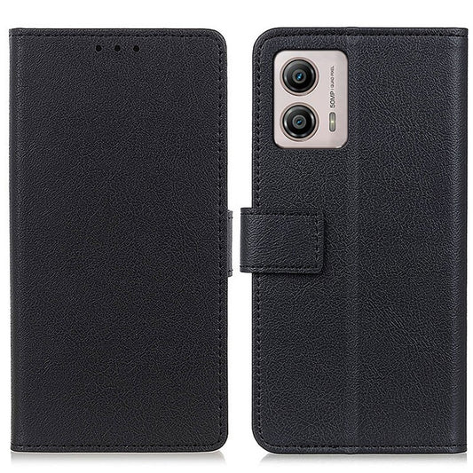 Cell Phone Stand Case for Motorola Moto G53 5G / G13 4G / G23 4G , Anti-scratch Textured Leather Wallet Cover - Black