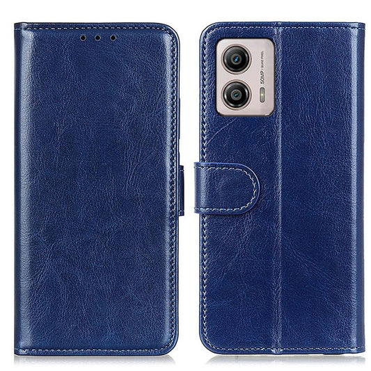 PU Leather Phone Case for Motorola Moto G53 5G / G13 4G / G23 4G , Crazy Horse Texture Stand Wallet Phone Cover - Blue