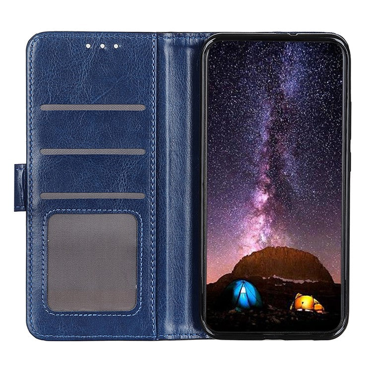 PU Leather Phone Case for Motorola Moto G53 5G / G13 4G / G23 4G , Crazy Horse Texture Stand Wallet Phone Cover - Blue