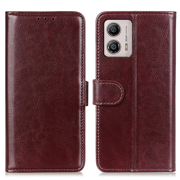 PU Leather Phone Case for Motorola Moto G53 5G / G13 4G / G23 4G , Crazy Horse Texture Stand Wallet Phone Cover - Brown