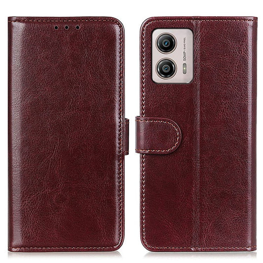 PU Leather Phone Case for Motorola Moto G53 5G / G13 4G / G23 4G , Crazy Horse Texture Stand Wallet Phone Cover - Brown