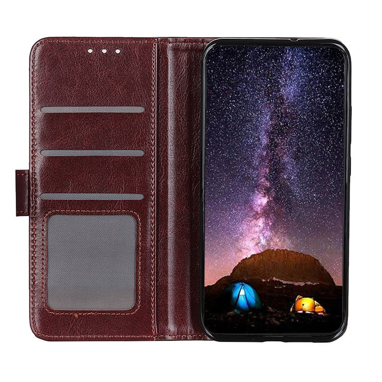 PU Leather Phone Case for Motorola Moto G53 5G / G13 4G / G23 4G , Crazy Horse Texture Stand Wallet Phone Cover - Brown