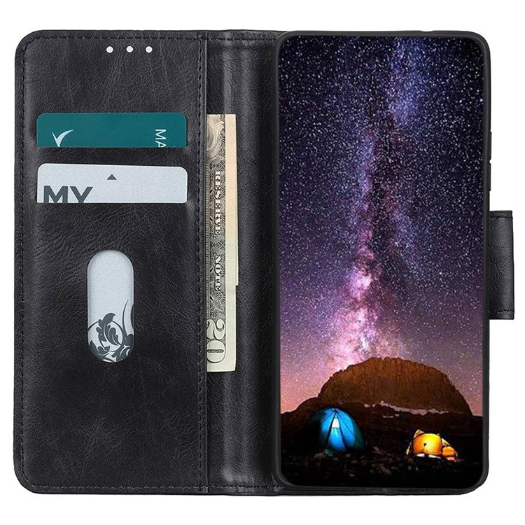 Cell Phone Case For Motorola Moto G53 5G / G13 4G / G23 4G Crazy Horse Texture Wallet Stand Shockproof PU Leather Phone Cover - Black