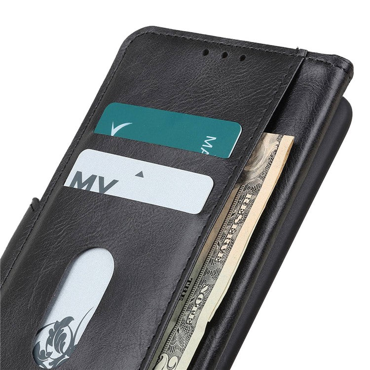 Cell Phone Case For Motorola Moto G53 5G / G13 4G / G23 4G Crazy Horse Texture Wallet Stand Shockproof PU Leather Phone Cover - Black