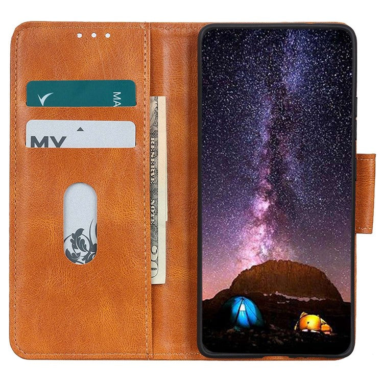 Cell Phone Case For Motorola Moto G53 5G / G13 4G / G23 4G Crazy Horse Texture Wallet Stand Shockproof PU Leather Phone Cover - Brown
