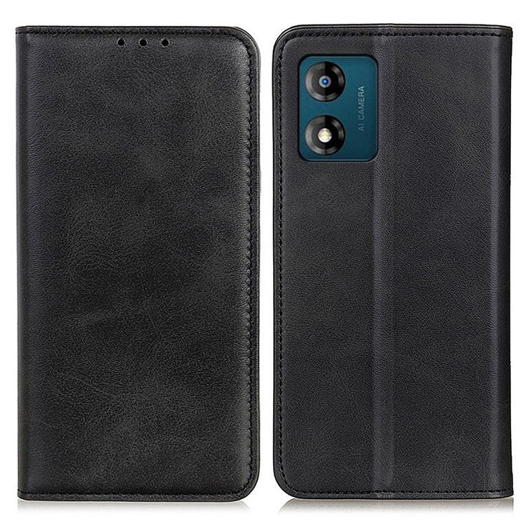Anti-scratch Phone Case for Motorola Moto E13 4G, Split Leather Magnetic Folio Flip Cell Phone Cover with Wallet - Black