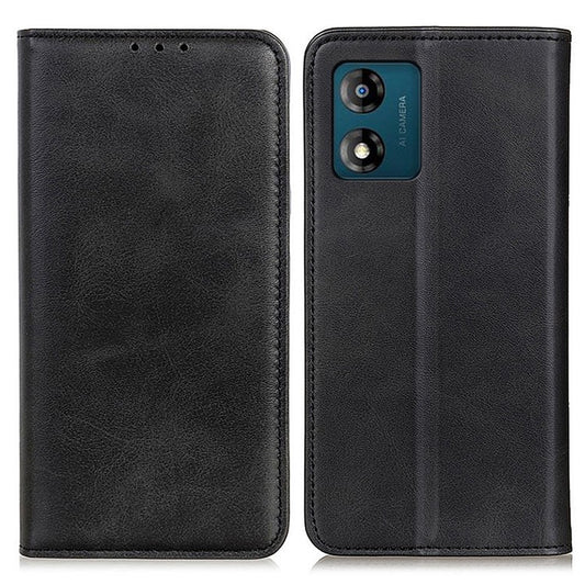 Anti-scratch Phone Case for Motorola Moto E13 4G, Split Leather Magnetic Folio Flip Cell Phone Cover with Wallet - Black