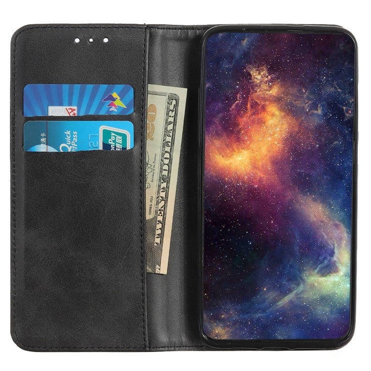Anti-scratch Phone Case for Motorola Moto E13 4G, Split Leather Magnetic Folio Flip Cell Phone Cover with Wallet - Black