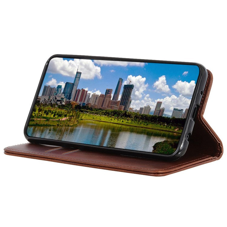 Anti-fall Protective Phone Case for Motorola Moto G53 5G / G13 4G / G23 4G , Split Leather Magnetic Scratch-resistant Phone Cover with Wallet Stand - Coffee