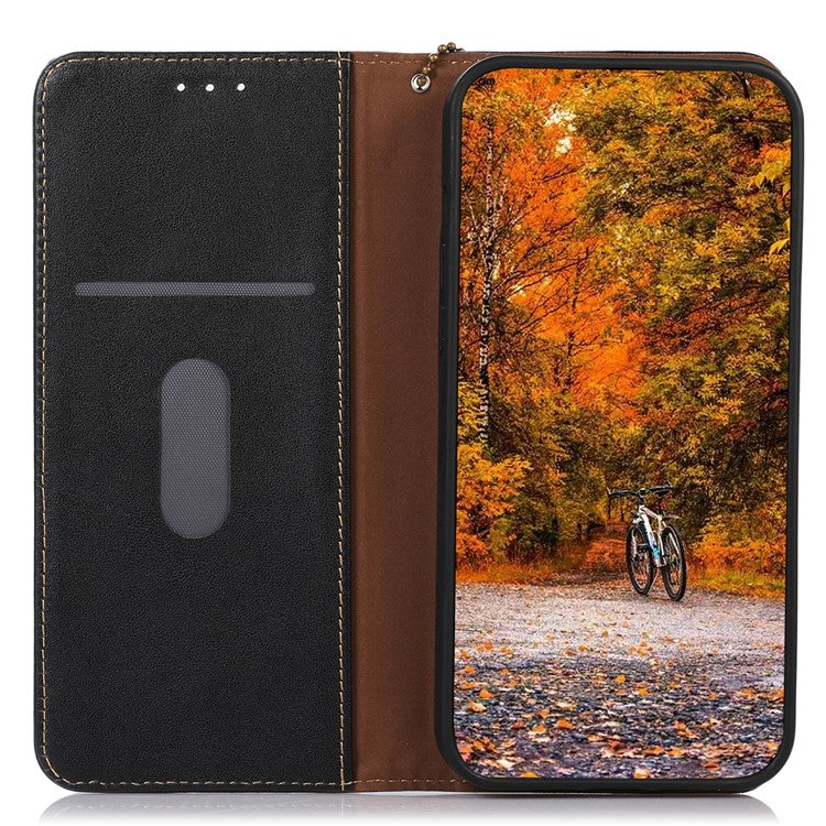 KHAZNEH Phone Case for Motorola Moto E13 4G, Nappa Texture Genuine Cowhide Leather Phone Wallet Cover Stand - Black