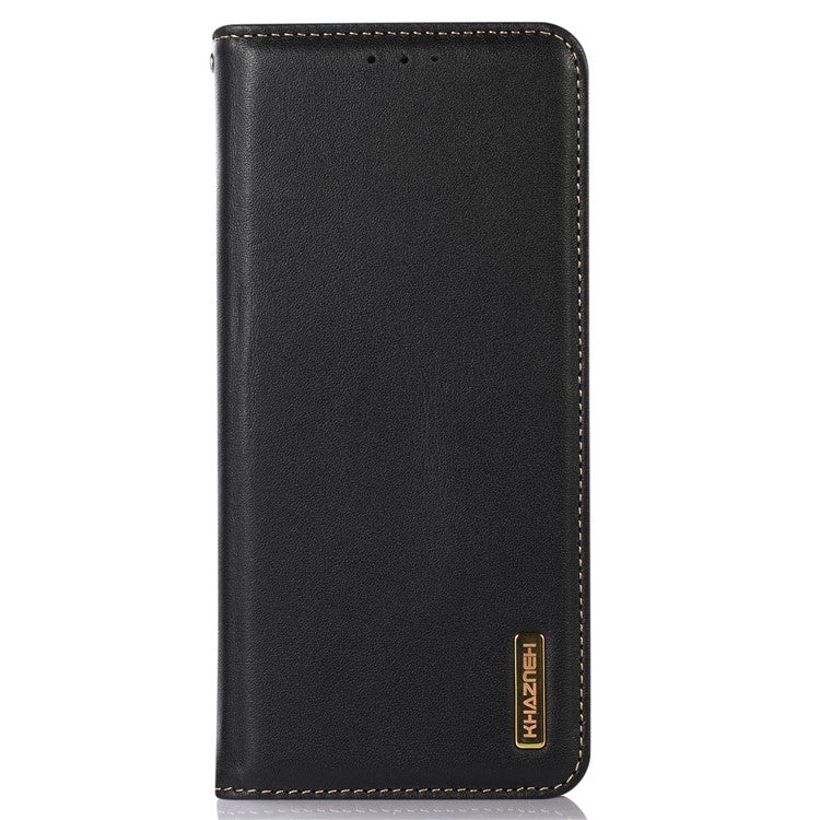 KHAZNEH Phone Case for Motorola Moto E13 4G, Nappa Texture Genuine Cowhide Leather Phone Wallet Cover Stand - Black