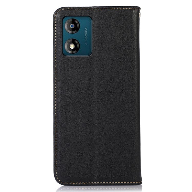 KHAZNEH Phone Case for Motorola Moto E13 4G, Nappa Texture Genuine Cowhide Leather Phone Wallet Cover Stand - Black