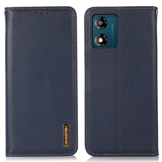 KHAZNEH Phone Case for Motorola Moto E13 4G, Nappa Texture Genuine Cowhide Leather Phone Wallet Cover Stand - Blue