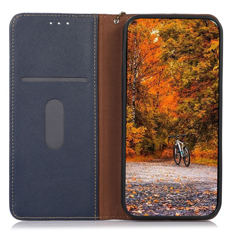 KHAZNEH Phone Case for Motorola Moto E13 4G, Nappa Texture Genuine Cowhide Leather Phone Wallet Cover Stand - Blue
