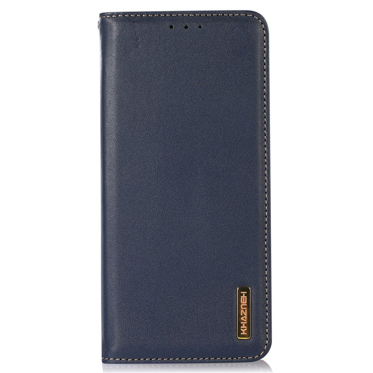 KHAZNEH Phone Case for Motorola Moto E13 4G, Nappa Texture Genuine Cowhide Leather Phone Wallet Cover Stand - Blue