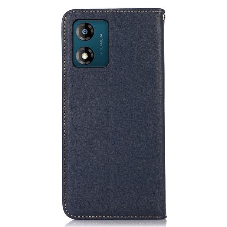 KHAZNEH Phone Case for Motorola Moto E13 4G, Nappa Texture Genuine Cowhide Leather Phone Wallet Cover Stand - Blue