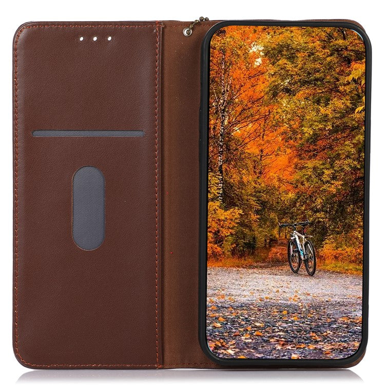 KHAZNEH Phone Case for Motorola Moto E13 4G, Nappa Texture Genuine Cowhide Leather Phone Wallet Cover Stand - Brown