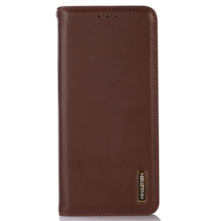 KHAZNEH Phone Case for Motorola Moto E13 4G, Nappa Texture Genuine Cowhide Leather Phone Wallet Cover Stand - Brown