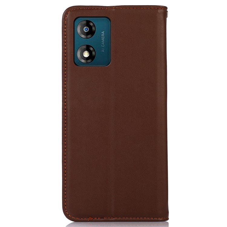 KHAZNEH Phone Case for Motorola Moto E13 4G, Nappa Texture Genuine Cowhide Leather Phone Wallet Cover Stand - Brown