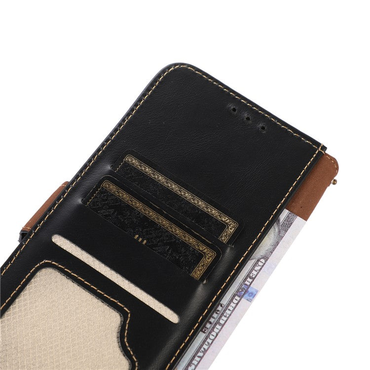 Anti-drop Phone Cover For Motorola Moto E13 4G, RFID Blocking Phone Case Genuine Cowhide Leather Magnetic Flip Case Wallet Stand - Black