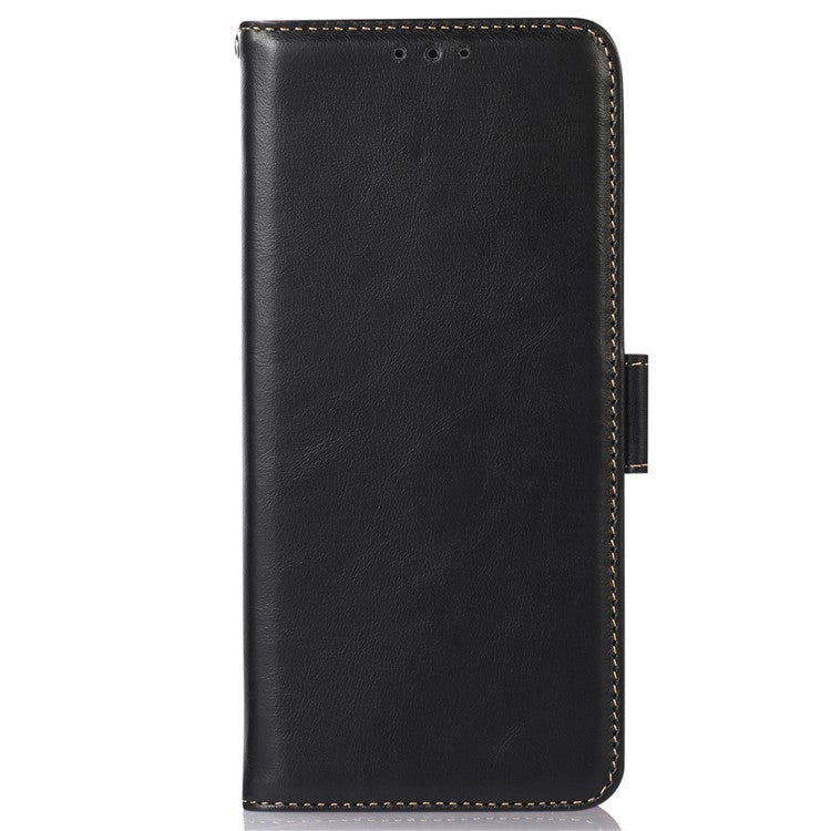 Anti-drop Phone Cover For Motorola Moto E13 4G, RFID Blocking Phone Case Genuine Cowhide Leather Magnetic Flip Case Wallet Stand - Black