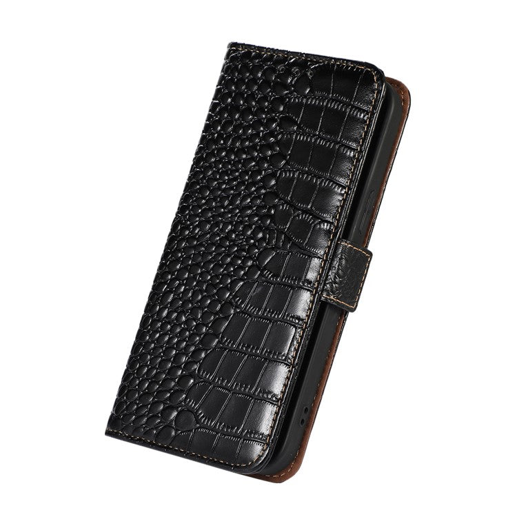 Leather Phone Case for Motorola Moto G53 5G, RFID Blocking Crocodile Texture Anti-scratch Drop-proof Phone Cover Wallet Stand - Black
